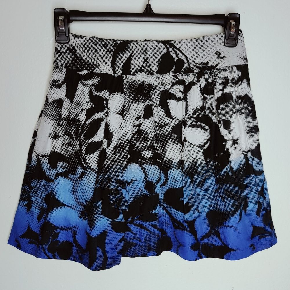 VTG Y2K Byline Byer California Blue Ombre Graphic Print Pleated Mini Skirt, Sz 5